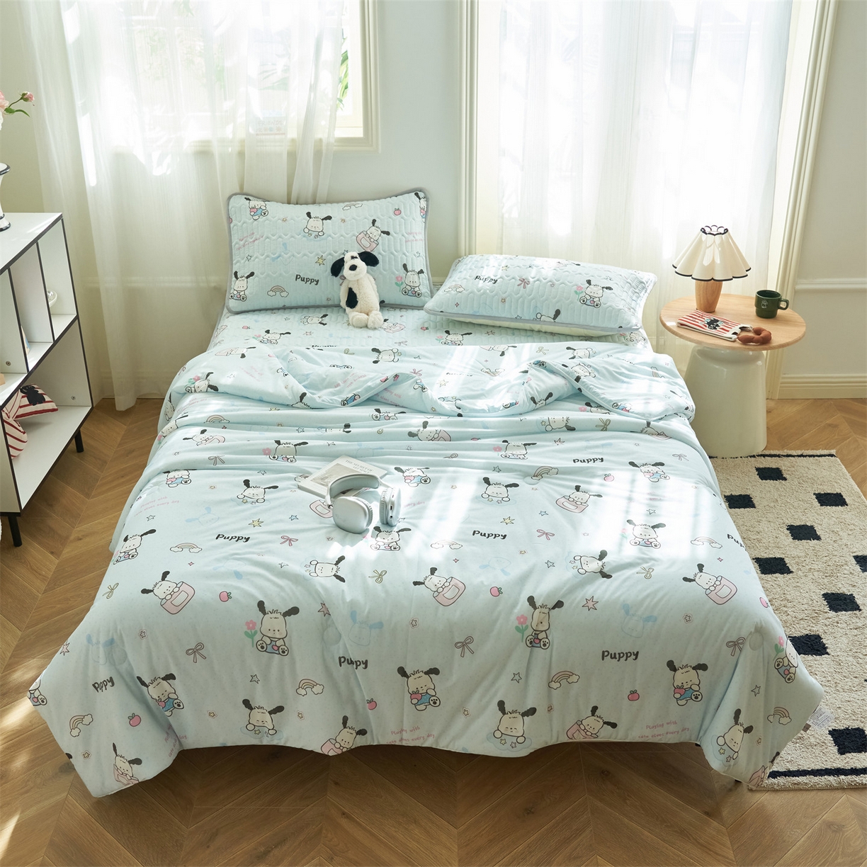 91家纺网 家纺一手货源 找家纺 恒爱家纺 2026新款A类凉感丝夏被床笠系列三件套四件套 恰恰狗