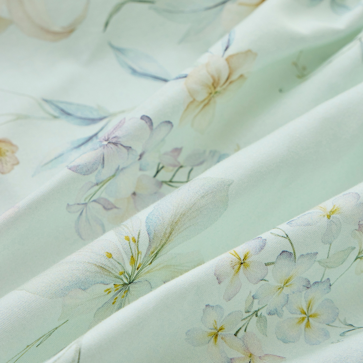 91家纺网 家纺一手货源 找家纺 元元家居（元元被业） 2026新款全棉13372套件及单品【印花款】-单床笠 春晓绿