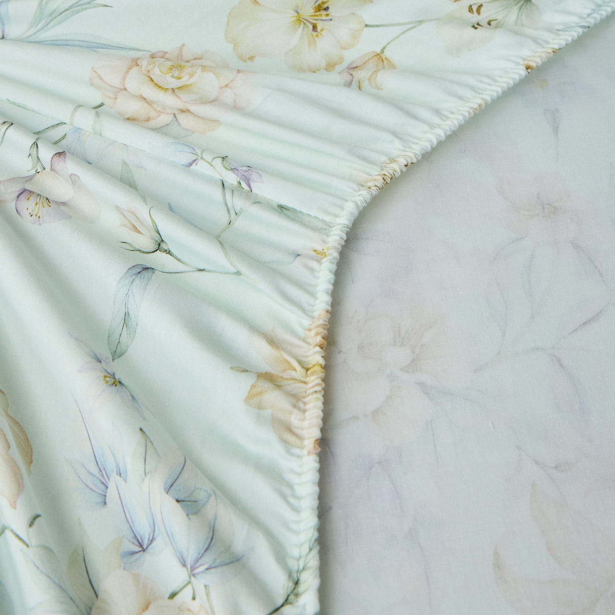 91家纺网 家纺一手货源 找家纺 元元家居（元元被业） 2026新款全棉13372套件及单品【印花款】-单床笠 春晓绿