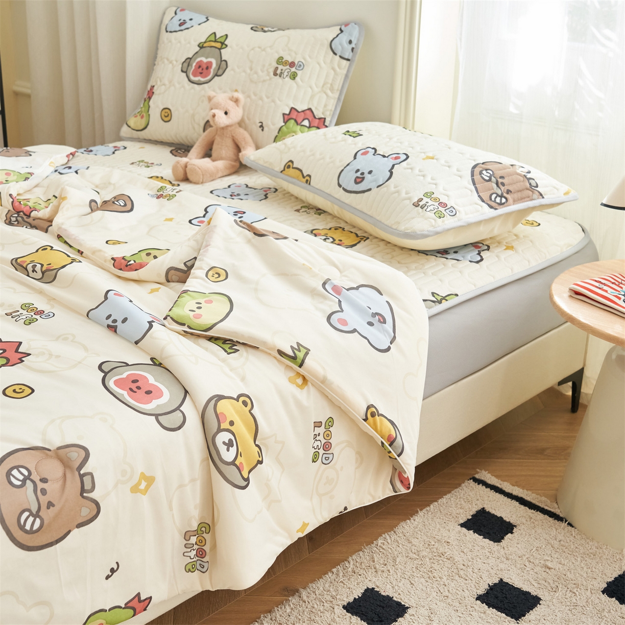 91家纺网 家纺一手货源 找家纺 恒爱家纺 2026新款A类凉感丝夏被床笠系列三件套四件套 西游乐园