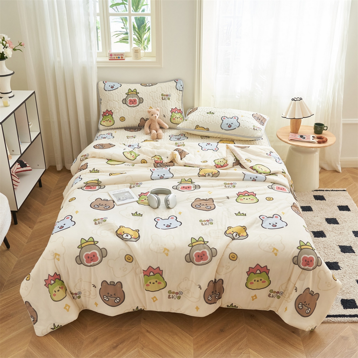 91家纺网 家纺一手货源 找家纺 恒爱家纺 2026新款A类凉感丝夏被床笠系列三件套四件套 西游乐园