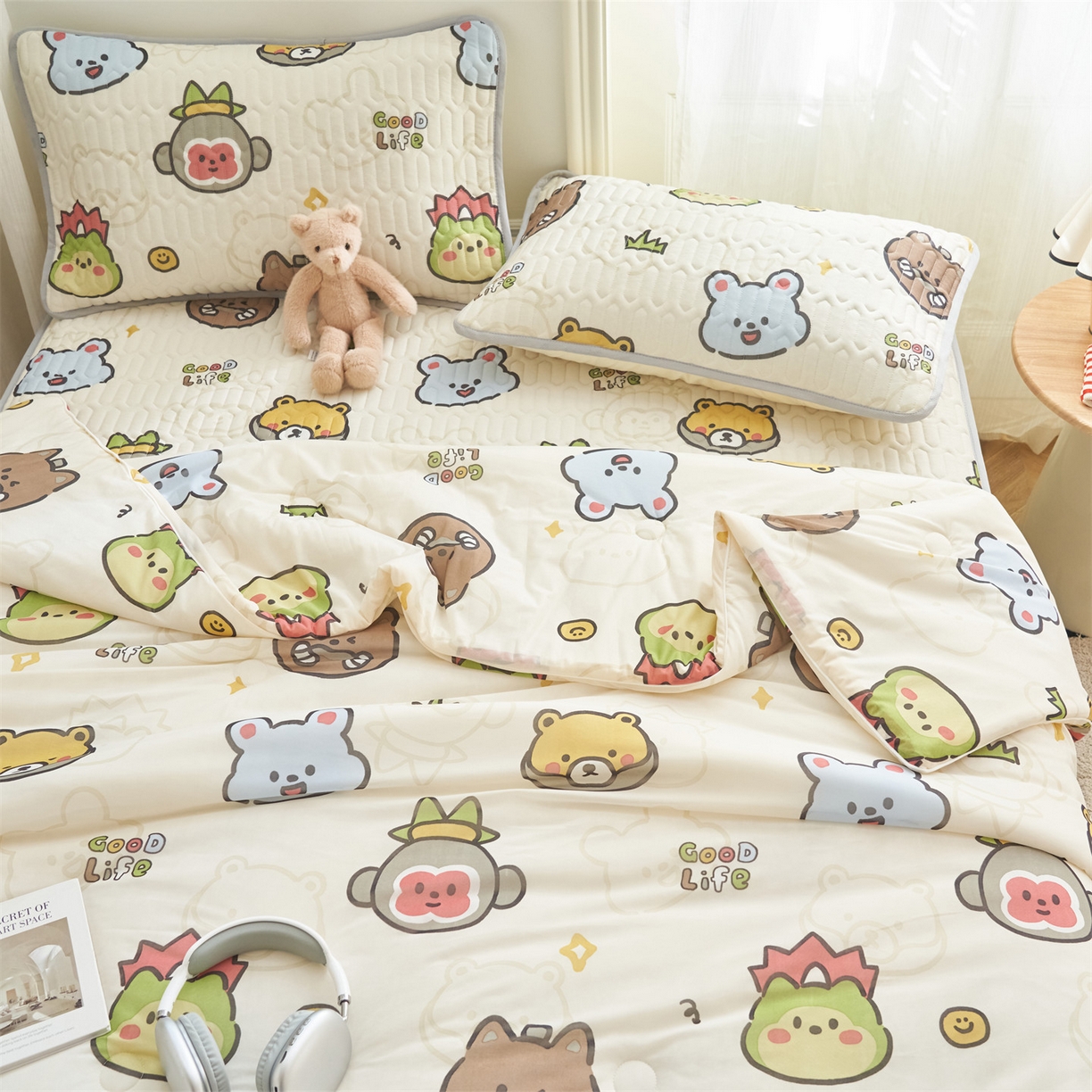 91家纺网 家纺一手货源 找家纺 恒爱家纺 2026新款A类凉感丝夏被床笠系列三件套四件套 西游乐园