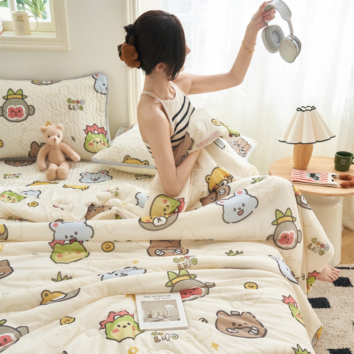 91家纺网 家纺一手货源 找家纺 恒爱家纺 2026新款A类凉感丝夏被床笠系列三件套四件套 西游乐园