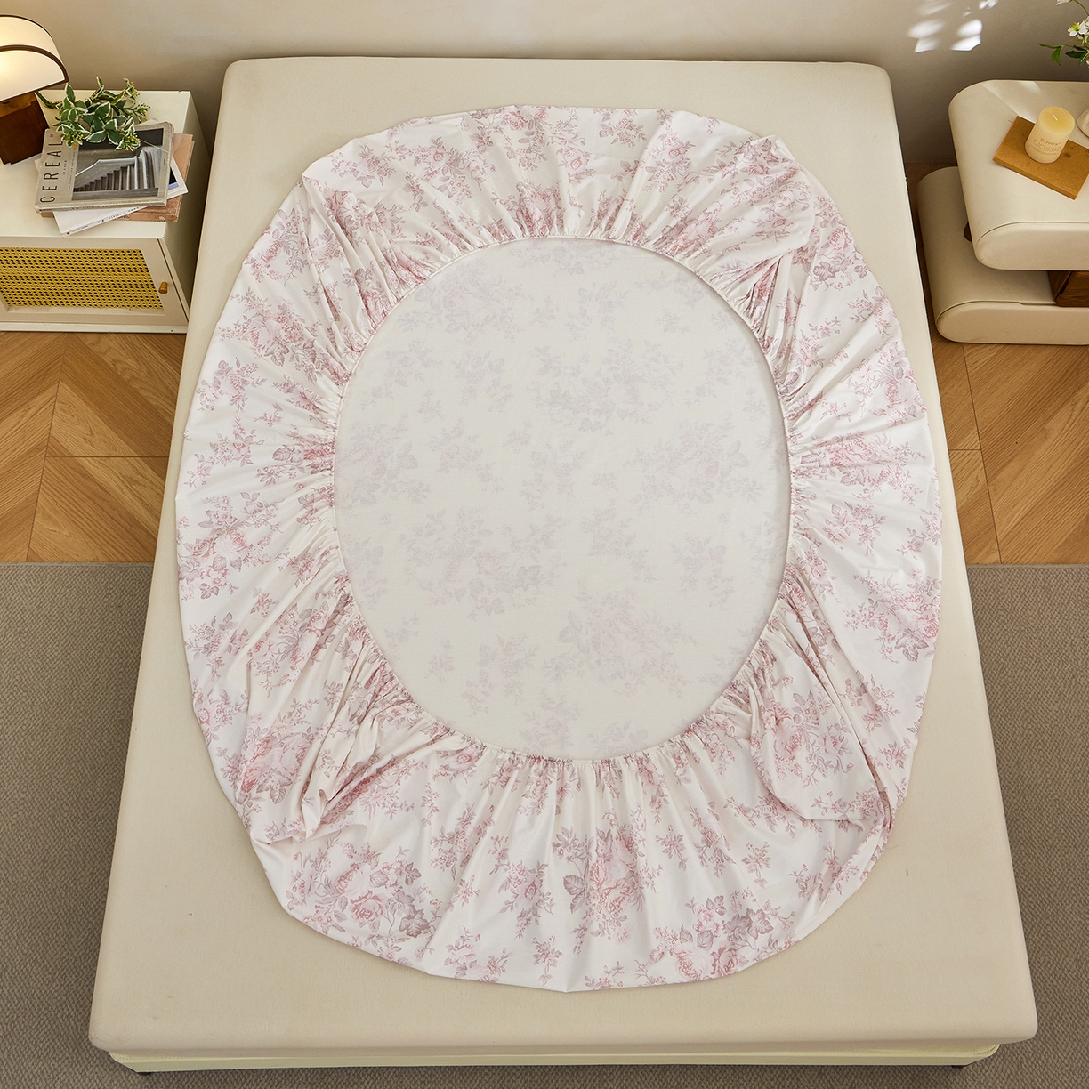 91家纺网 家纺一手货源 找家纺 元元家居（元元被业） 2026新款全棉13372套件及单品【印花款】-单床笠 芙尔