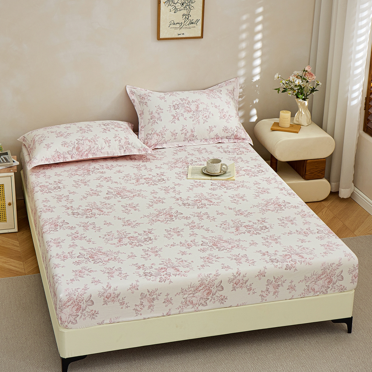 91家纺网 家纺一手货源 找家纺 元元家居（元元被业） 2026新款全棉13372套件及单品【印花款】-单床笠 芙尔