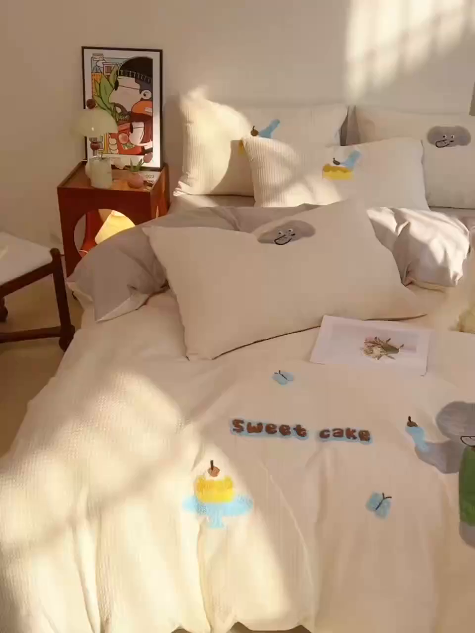 91家纺网 家纺一手货源 找家纺 炫拼家纺 2026新款A类全棉色织华夫格卡通毛巾绣B版40支纯棉水洗棉四件套-乐邦系列 乐邦-甜筒象