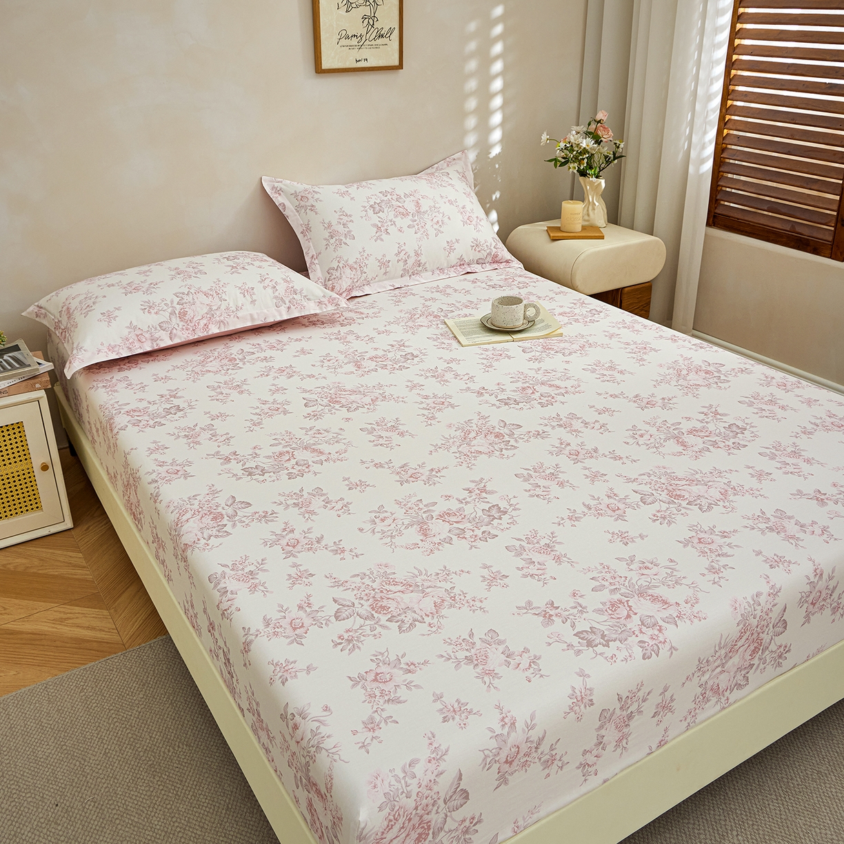 91家纺网 家纺一手货源 找家纺 元元家居（元元被业） 2026新款全棉13372套件及单品【印花款】-单床笠 芙尔