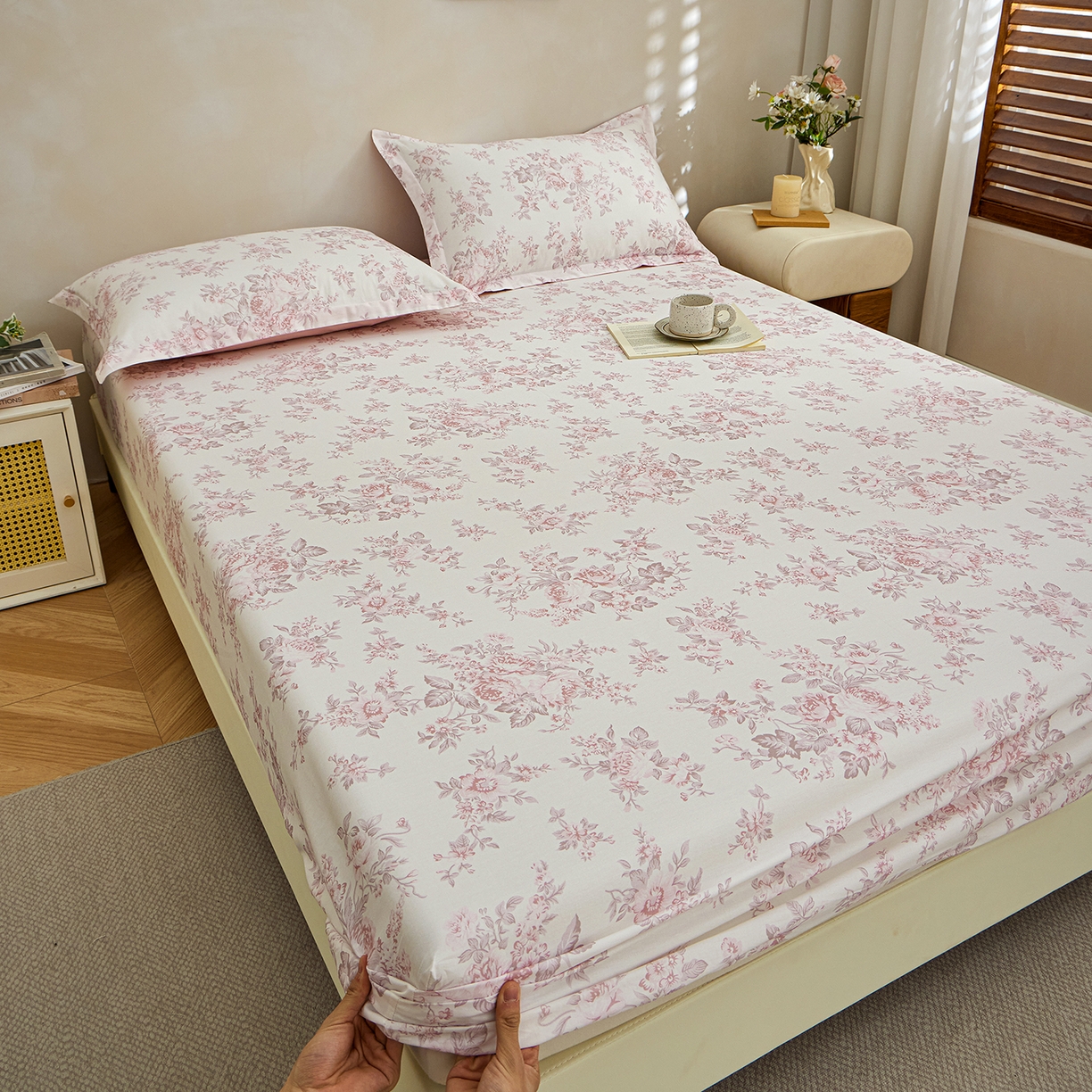 91家纺网 家纺一手货源 找家纺 元元家居（元元被业） 2026新款全棉13372套件及单品【印花款】-单床笠 芙尔