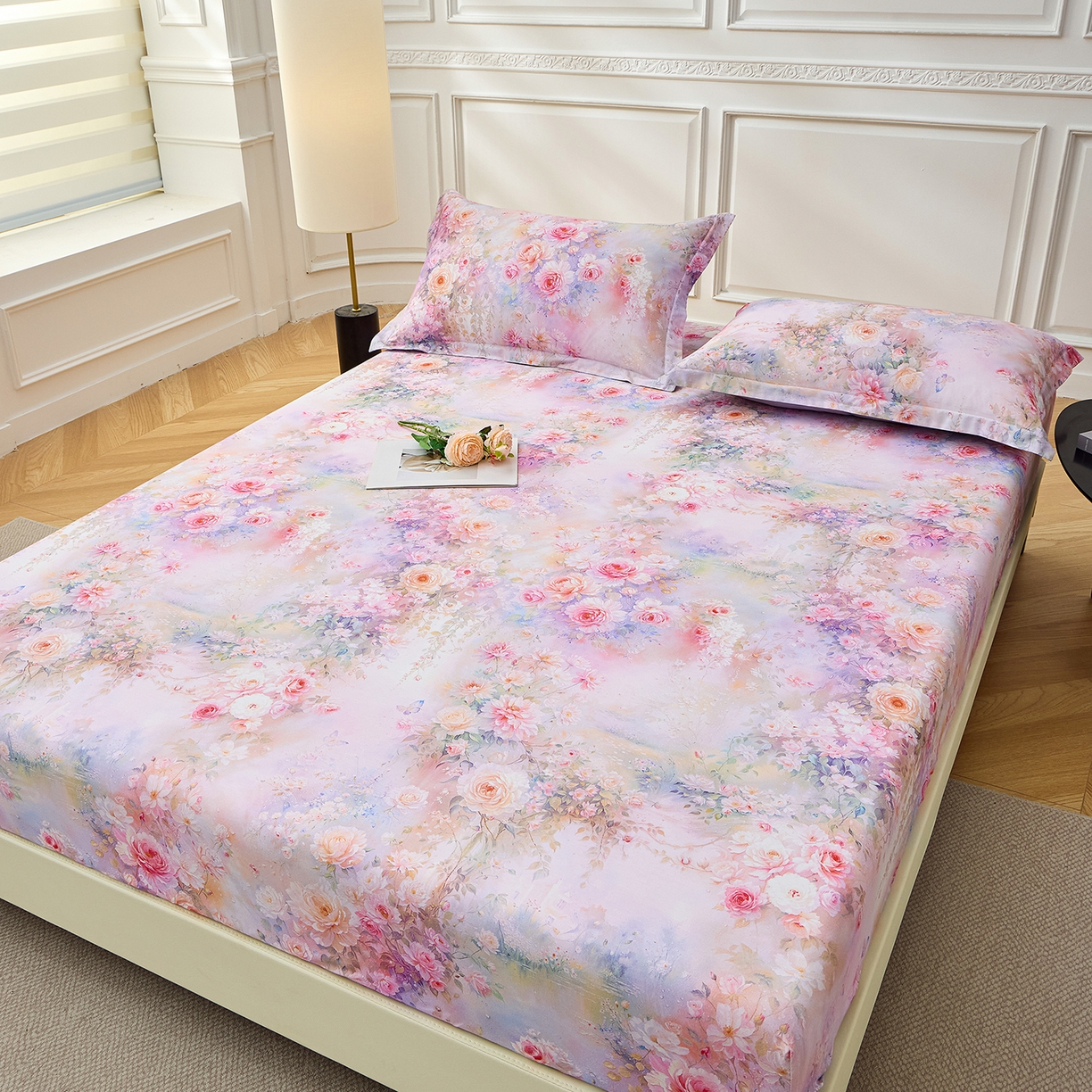 91家纺网 家纺一手货源 找家纺 元元家居（元元被业） 2026新款全棉13372套件及单品【印花款】-单床笠 红颜