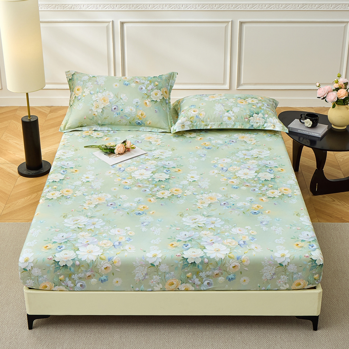 元元家居（元元被业） 2026新款全棉13372套件及单品【印花款】-单床笠 花漾绿