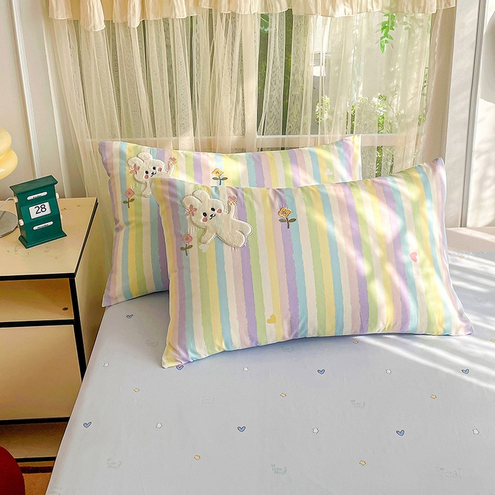 91家纺网 家纺一手货源 找家纺 暖意家纺 2026新款全棉贴布绣云朵兔夏被系列 云朵兔 蓝