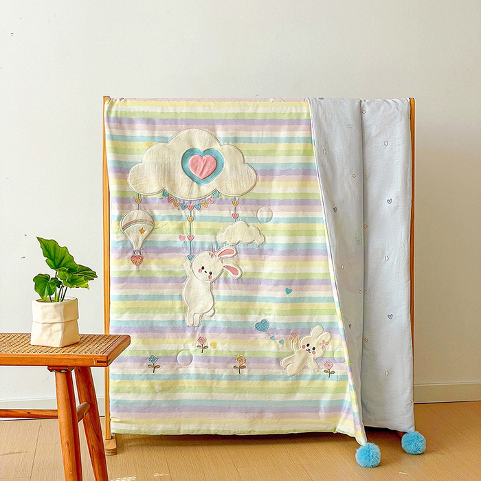 暖意家纺 2026新款全棉贴布绣云朵兔夏被系列 云朵兔 蓝