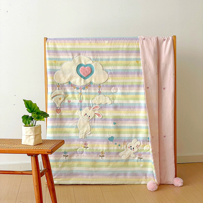 暖意家纺 2026新款全棉贴布绣云朵兔夏被系列 云朵兔 粉