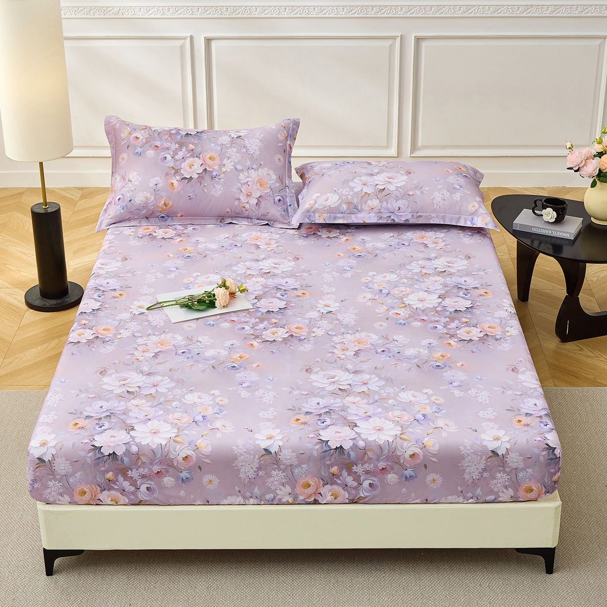 元元家居（元元被业） 2026新款全棉13372套件及单品【印花款】-单床笠 花漾紫