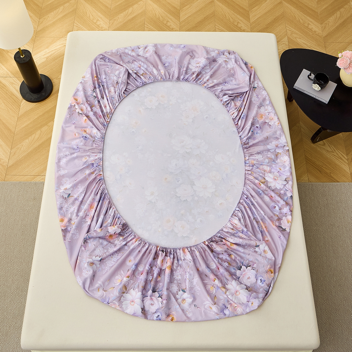 91家纺网 家纺一手货源 找家纺 元元家居（元元被业） 2026新款全棉13372套件及单品【印花款】-单床笠 花漾紫