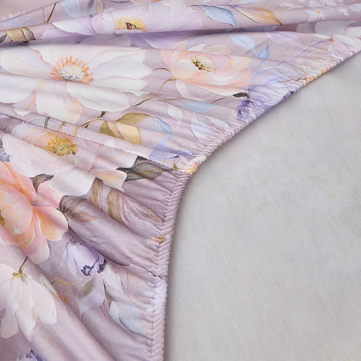 91家纺网 家纺一手货源 找家纺 元元家居（元元被业） 2026新款全棉13372套件及单品【印花款】-单床笠 花漾紫