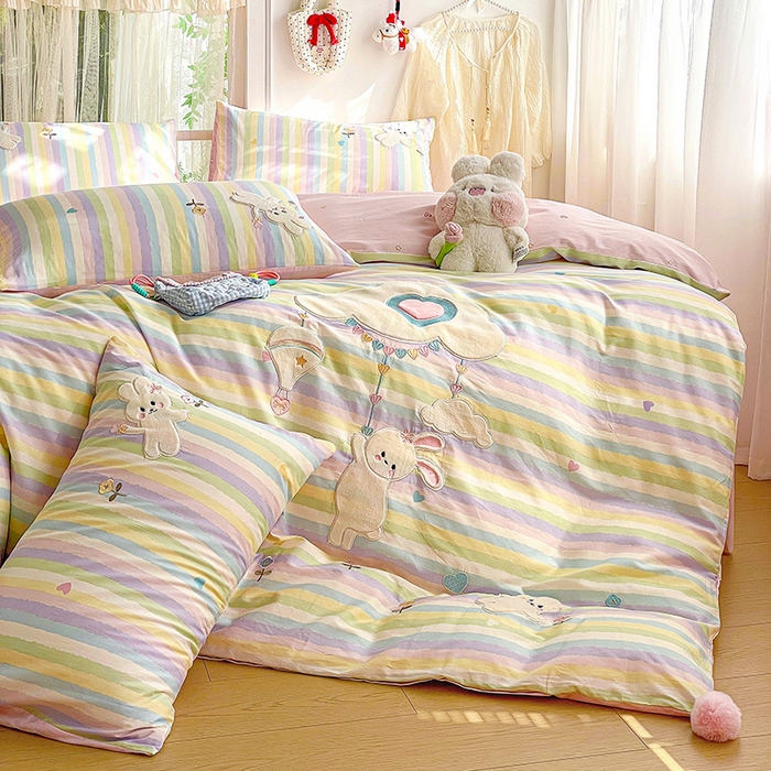 91家纺网 家纺一手货源 找家纺 （总）暖意家纺 2026新款全棉纯棉贴布绣云朵兔三四件套系列