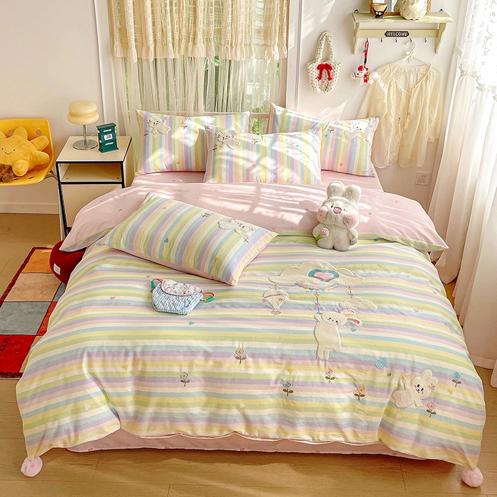 暖意家纺 2026新款全棉贴布绣云朵兔四件套系列 云朵兔 粉