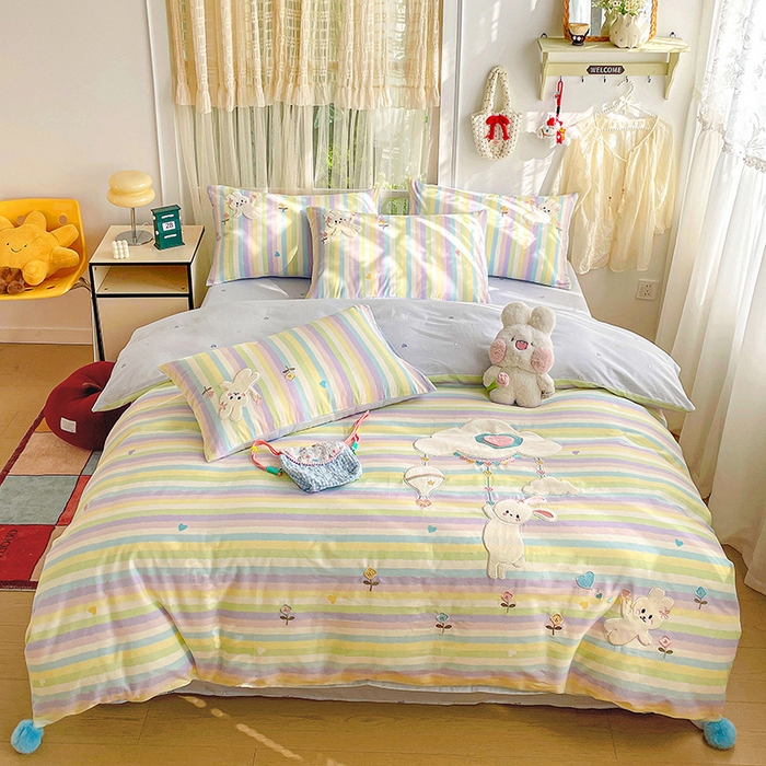 91家纺网 家纺一手货源 找家纺 （总）暖意家纺 2026新款全棉纯棉贴布绣云朵兔三四件套系列