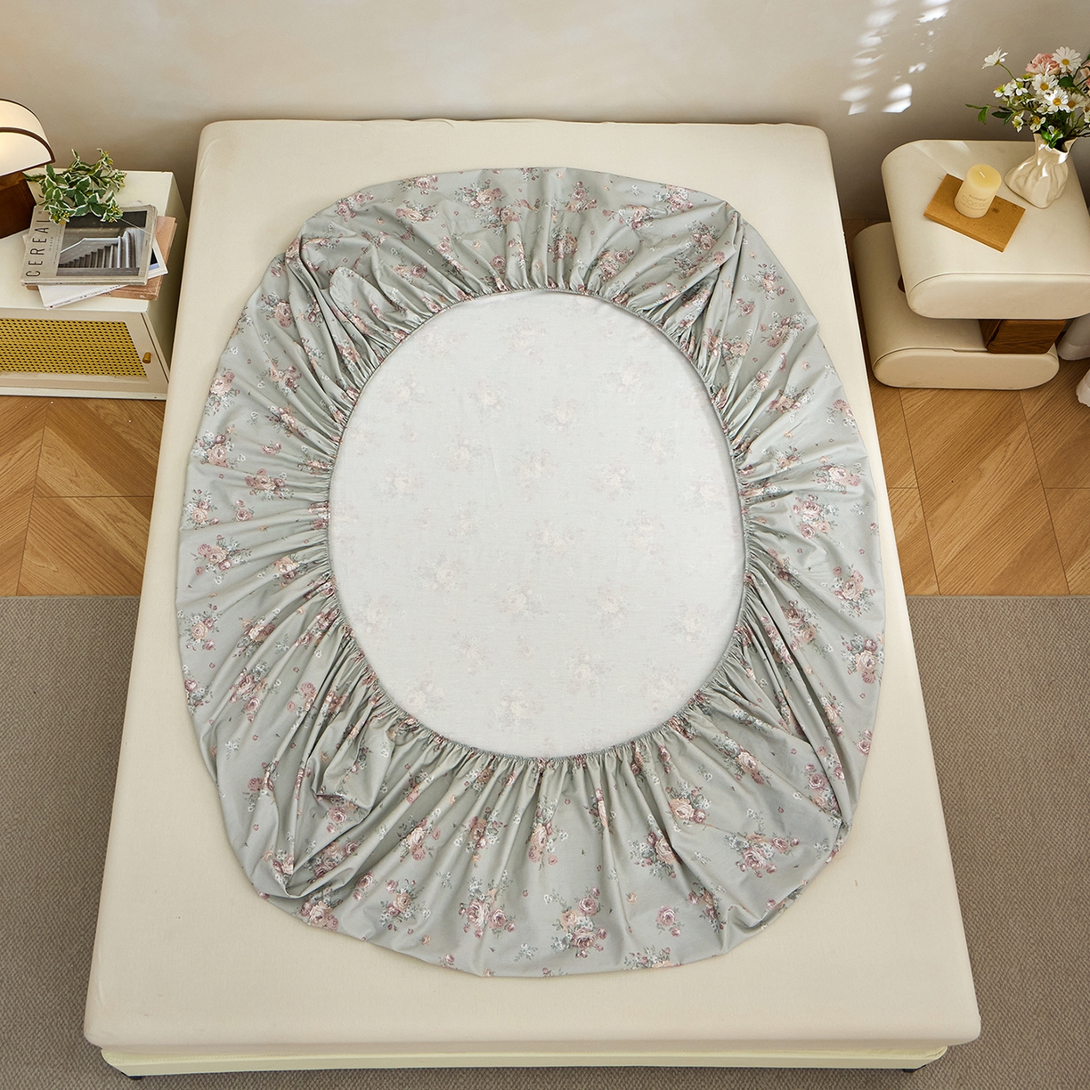 91家纺网 家纺一手货源 找家纺 元元家居（元元被业） 2026新款全棉13372套件及单品【印花款】-单床笠 金溪