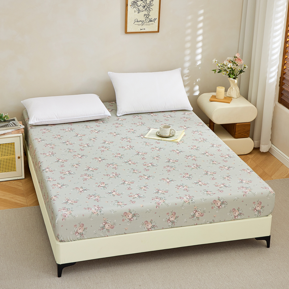 91家纺网 家纺一手货源 找家纺 元元家居（元元被业） 2026新款全棉13372套件及单品【印花款】-单床笠 金溪