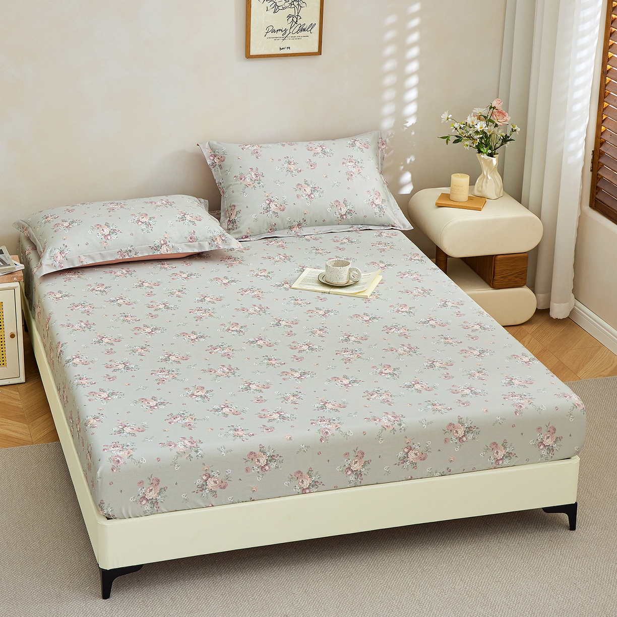 91家纺网 家纺一手货源 找家纺 元元家居（元元被业） 2026新款全棉13372套件及单品【印花款】-单床笠 金溪