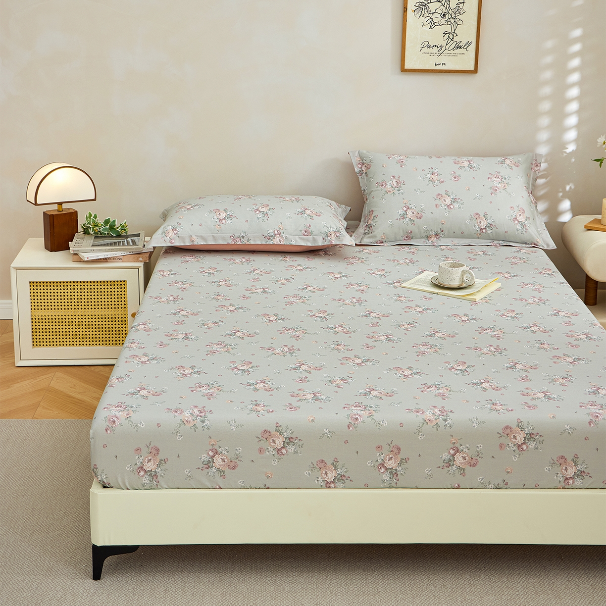 91家纺网 家纺一手货源 找家纺 元元家居（元元被业） 2026新款全棉13372套件及单品【印花款】-单床笠 金溪