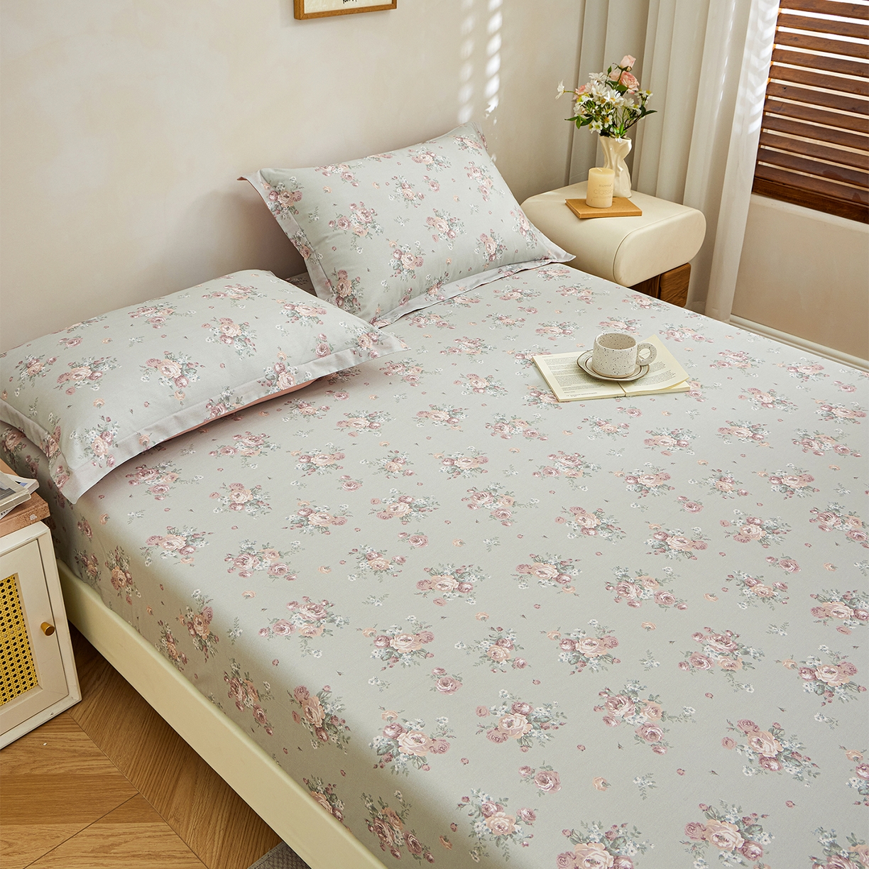 91家纺网 家纺一手货源 找家纺 元元家居（元元被业） 2026新款全棉13372套件及单品【印花款】-单床笠 金溪