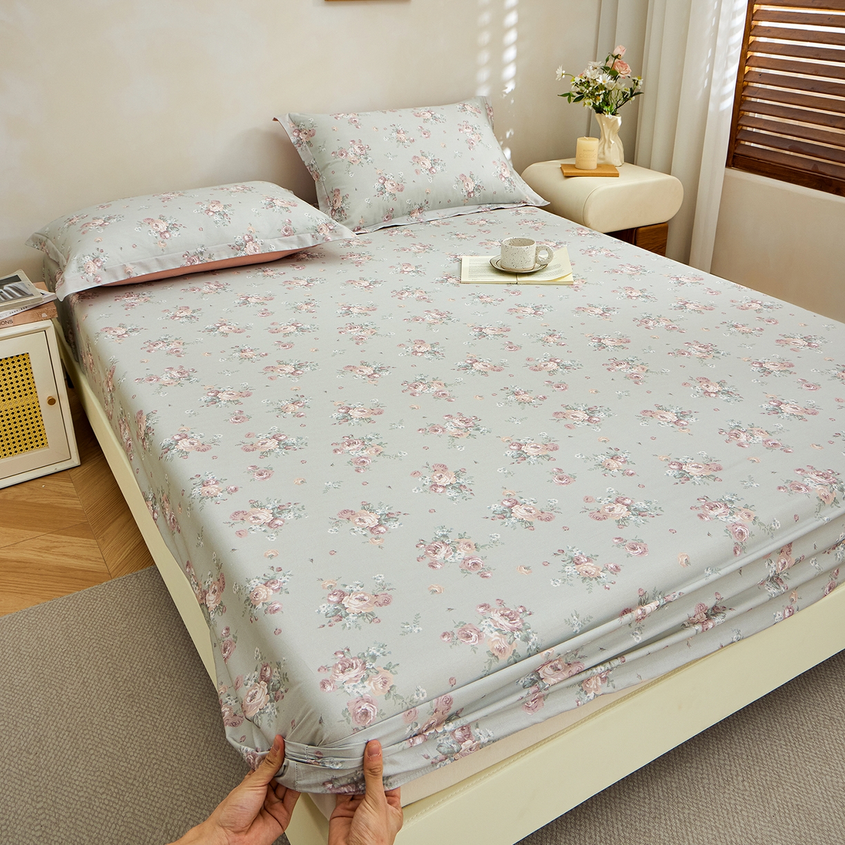 91家纺网 家纺一手货源 找家纺 元元家居（元元被业） 2026新款全棉13372套件及单品【印花款】-单床笠 金溪