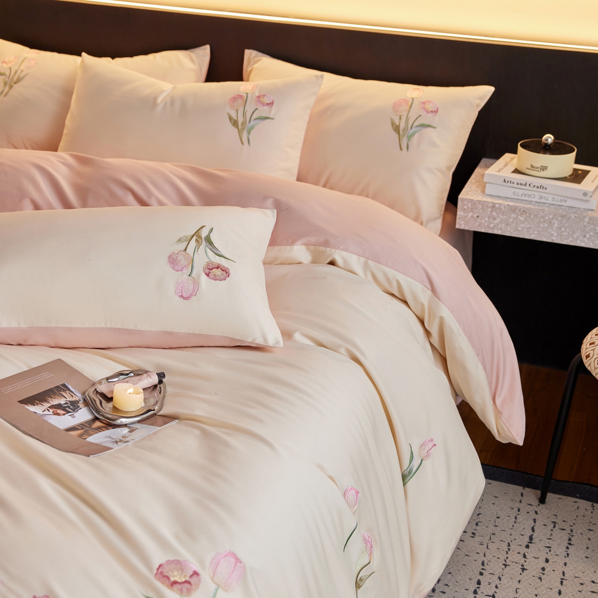 91家纺网 家纺一手货源 找家纺 （总）爱缦 2026新款100S全棉CR工艺极简轻奢刺绣四件套-花海郁金系列风格二（券后控价：标准288，大号308）