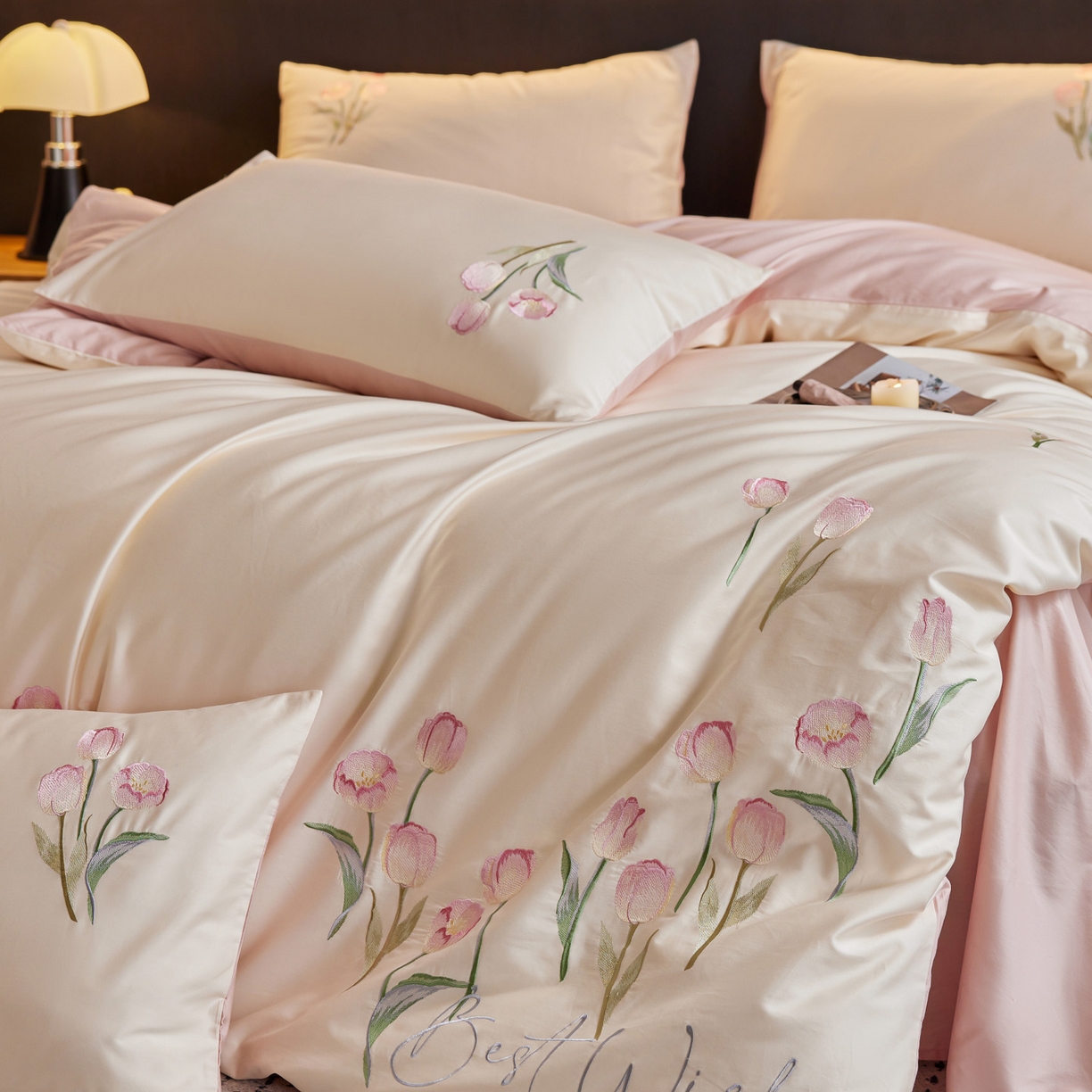 91家纺网 家纺一手货源 找家纺 （总）爱缦 2026新款100S全棉CR工艺极简轻奢刺绣四件套-花海郁金系列风格二（券后控价：标准288，大号308）