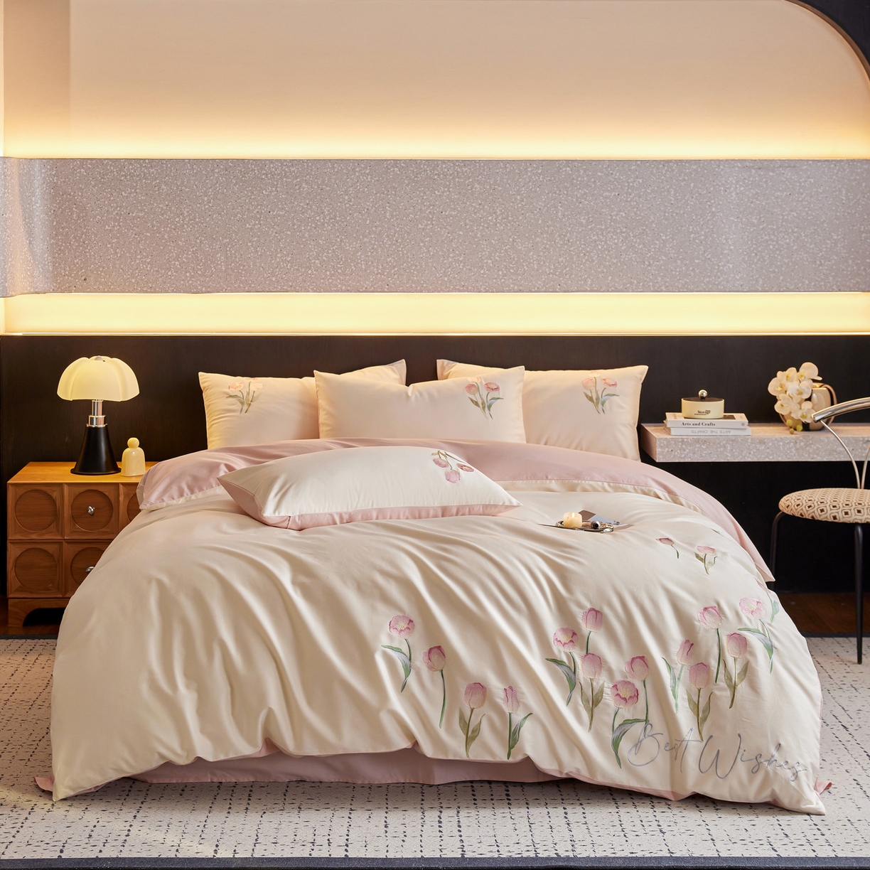 91家纺网 家纺一手货源 找家纺 （总）爱缦 2026新款100S全棉CR工艺极简轻奢刺绣四件套-花海郁金系列风格二（券后控价：标准288，大号308）