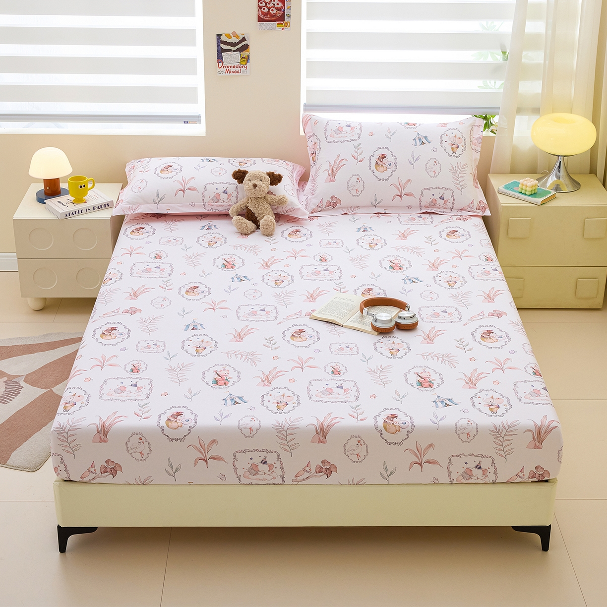 元元家居（元元被业） 2026新款全棉13372套件及单品【印花款】-单床笠 乐园粉