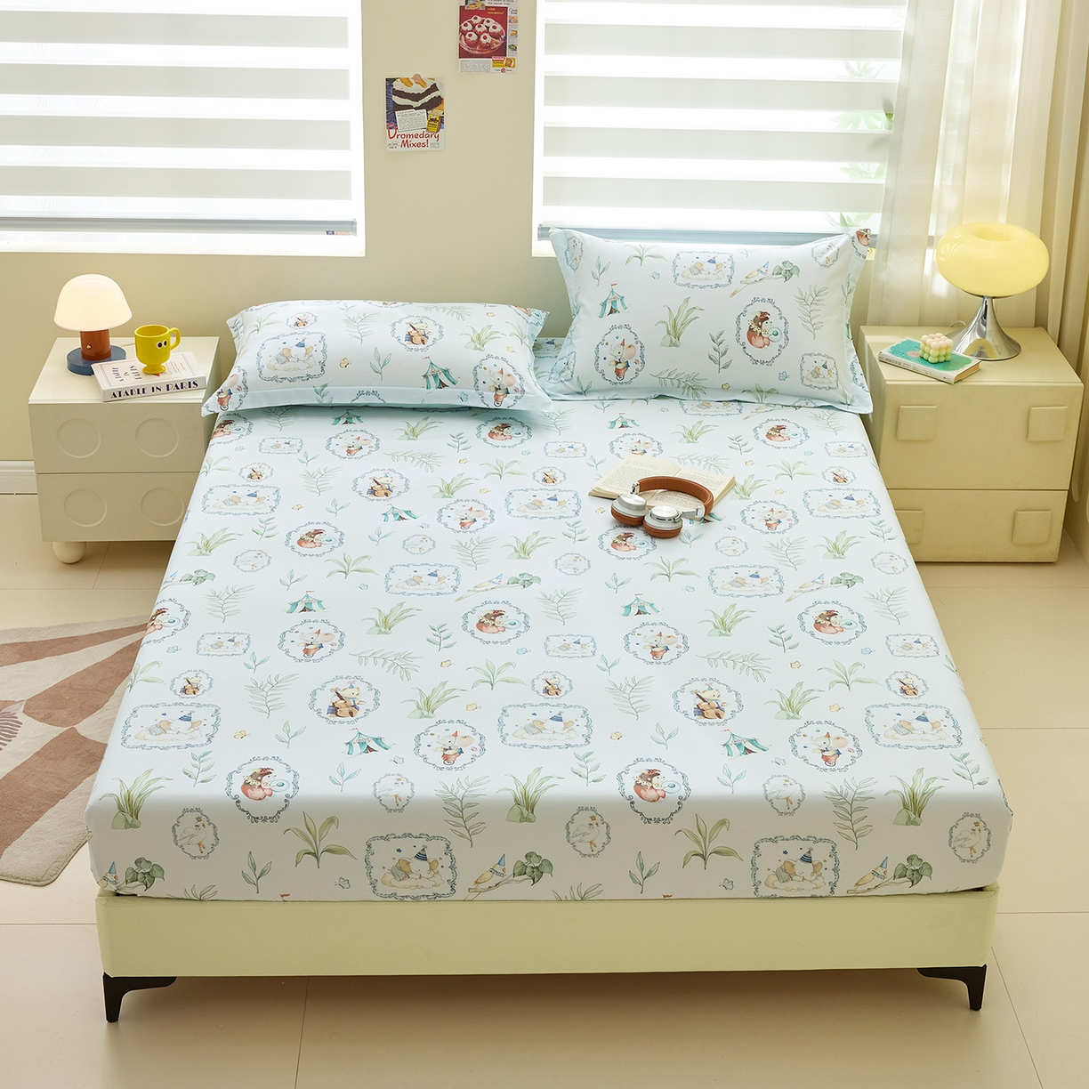 元元家居（元元被业） 2026新款全棉13372套件及单品【印花款】-单床笠 乐园绿