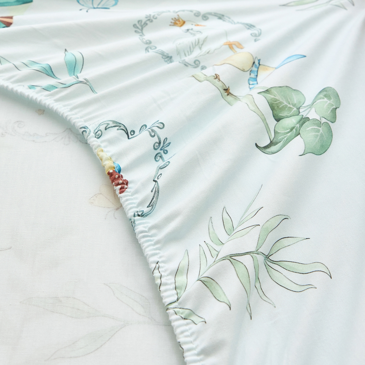 91家纺网 家纺一手货源 找家纺 元元家居（元元被业） 2026新款全棉13372套件及单品【印花款】-单床笠 乐园绿