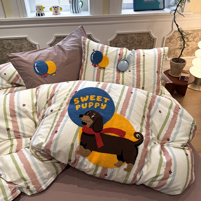 91家纺网 家纺一手货源 找家纺 （总）欣宜家纺 2026新款全棉纯棉卡通毛巾绣四件套床上用品套件