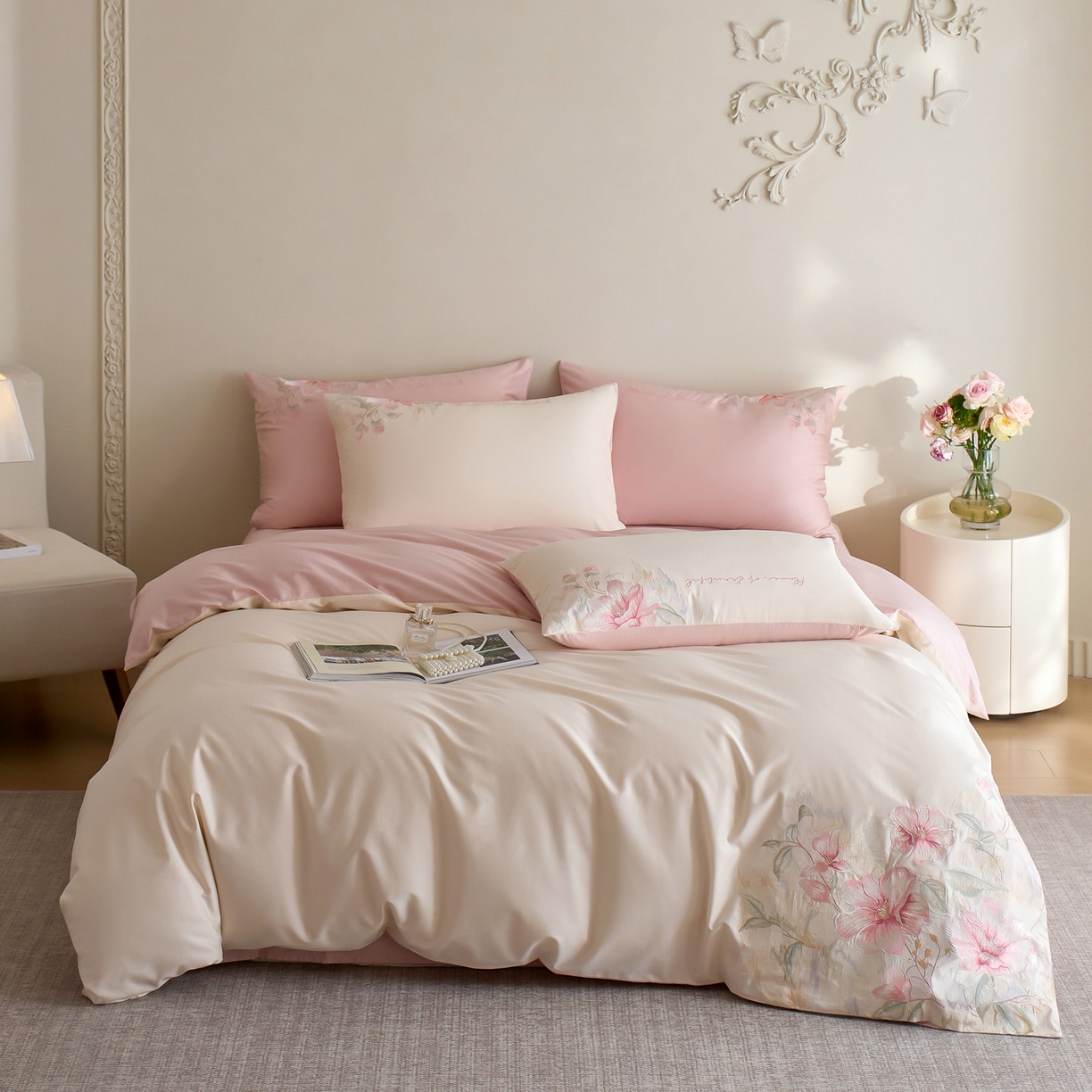 91家纺网 家纺一手货源 找家纺 （总）爱缦 2026新款100S全棉CR工艺极简轻奢刺绣四件套-秘境系列（券后控价：标准318，大号338）