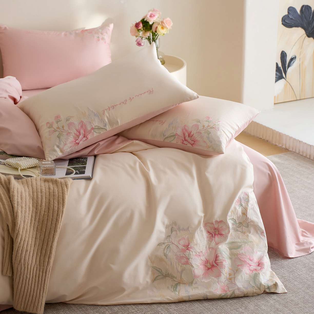 91家纺网 家纺一手货源 找家纺 （总）爱缦 2026新款100S全棉CR工艺极简轻奢刺绣四件套-秘境系列（券后控价：标准318，大号338）