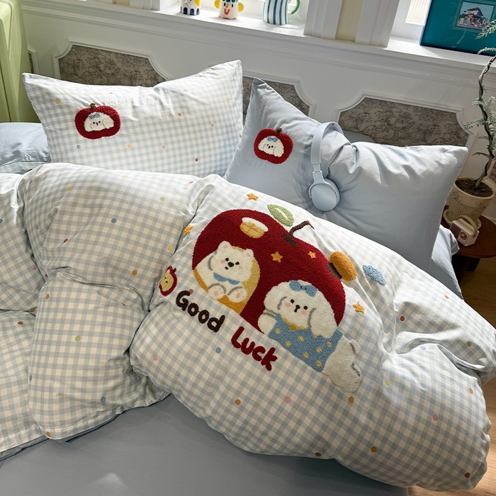 91家纺网 家纺一手货源 找家纺 （总）欣宜家纺 2026新款全棉纯棉卡通毛巾绣四件套床上用品套件