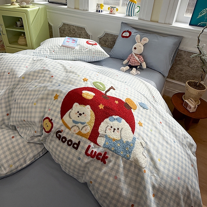 91家纺网 家纺一手货源 找家纺 （总）欣宜家纺 2026新款全棉纯棉卡通毛巾绣四件套床上用品套件