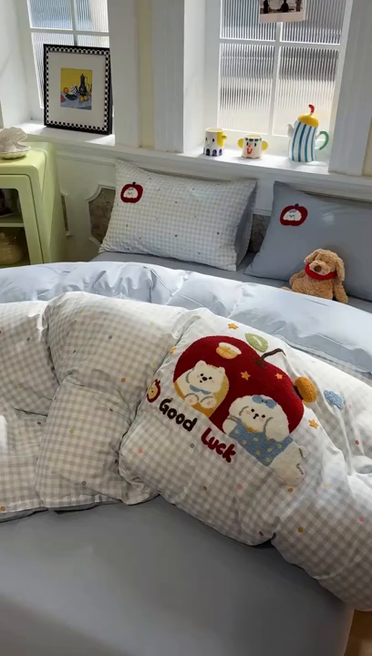 91家纺网 家纺一手货源 找家纺 （总）欣宜家纺 2026新款全棉纯棉卡通毛巾绣四件套床上用品套件