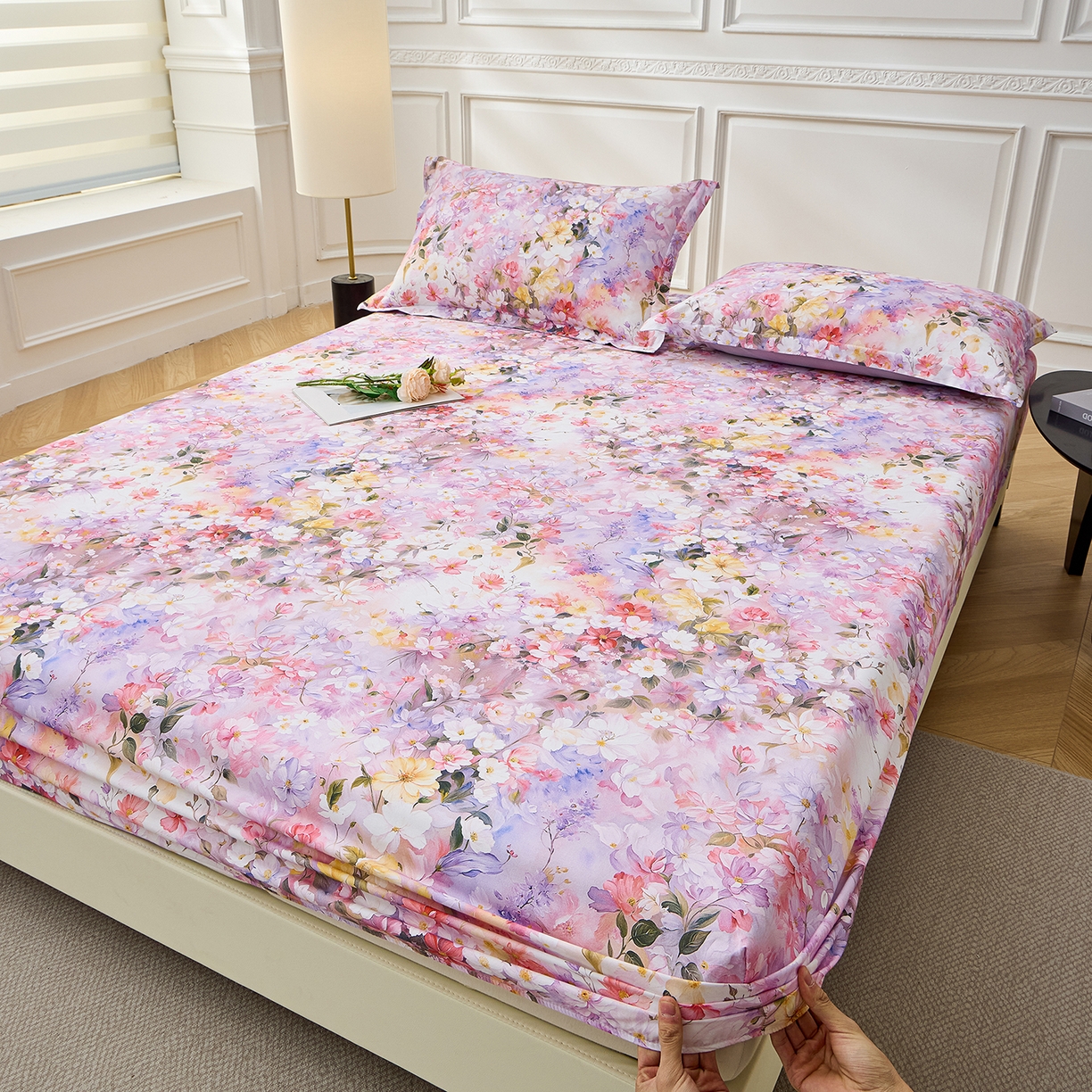 91家纺网 家纺一手货源 找家纺 元元家居（元元被业） 2026新款全棉13372套件及单品【印花款】-单床笠 闪亮