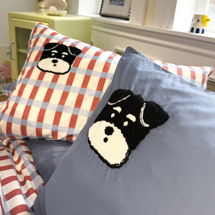 91家纺网 家纺一手货源 找家纺 欣宜家纺 2026新款全棉纯棉卡通毛巾绣四件套床上用品套件 晚安雪纳瑞