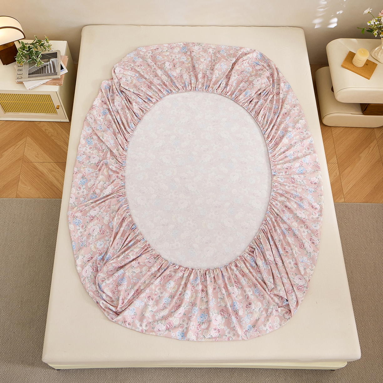 91家纺网 家纺一手货源 找家纺 元元家居（元元被业） 2026新款全棉13372套件及单品【印花款】-单床笠 朔奇