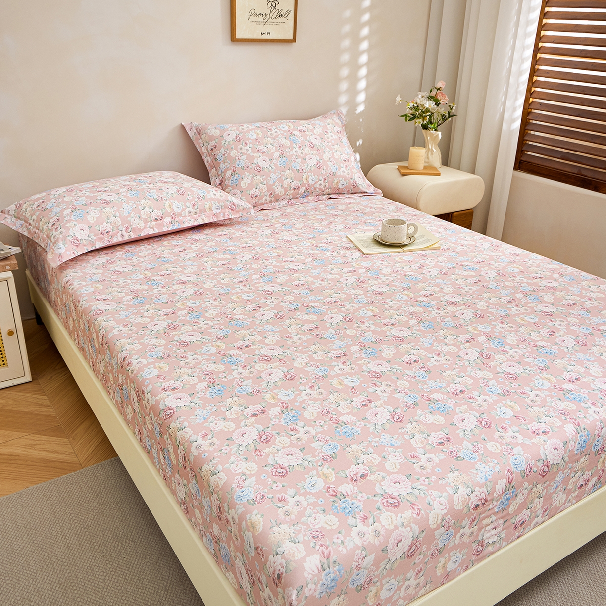 91家纺网 家纺一手货源 找家纺 元元家居（元元被业） 2026新款全棉13372套件及单品【印花款】-单床笠 朔奇