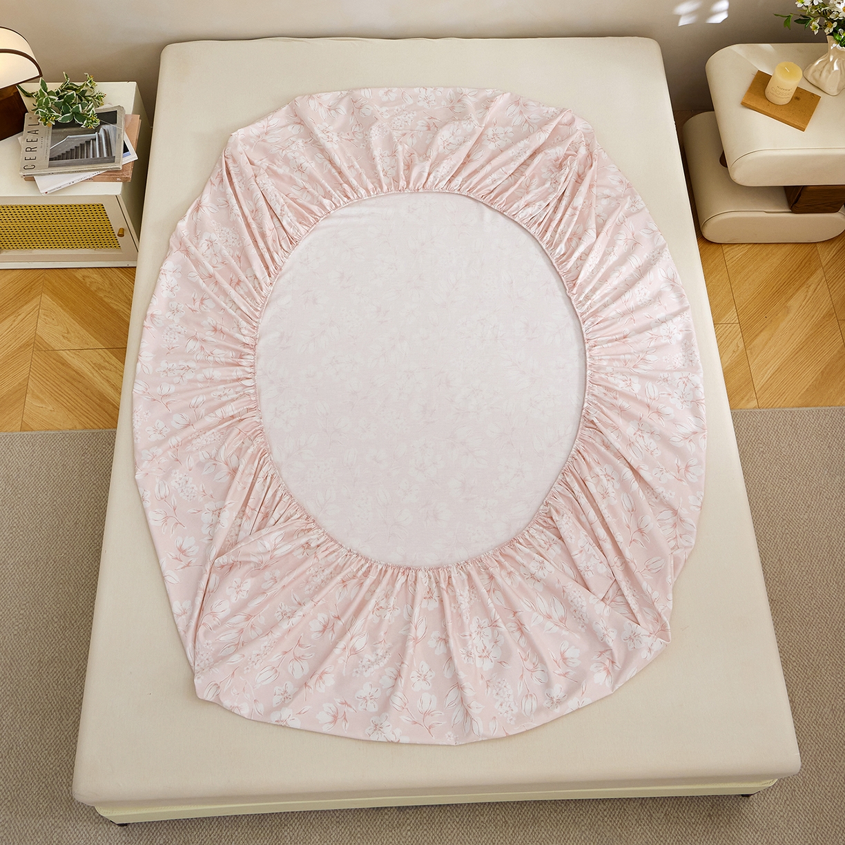 91家纺网 家纺一手货源 找家纺 元元家居（元元被业） 2026新款全棉13372套件及单品【印花款】-单床笠 婉约