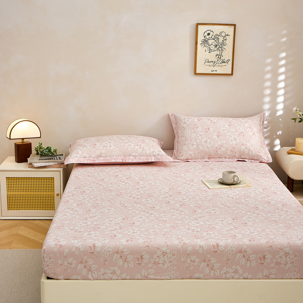 91家纺网 家纺一手货源 找家纺 元元家居（元元被业） 2026新款全棉13372套件及单品【印花款】-单床笠 婉约