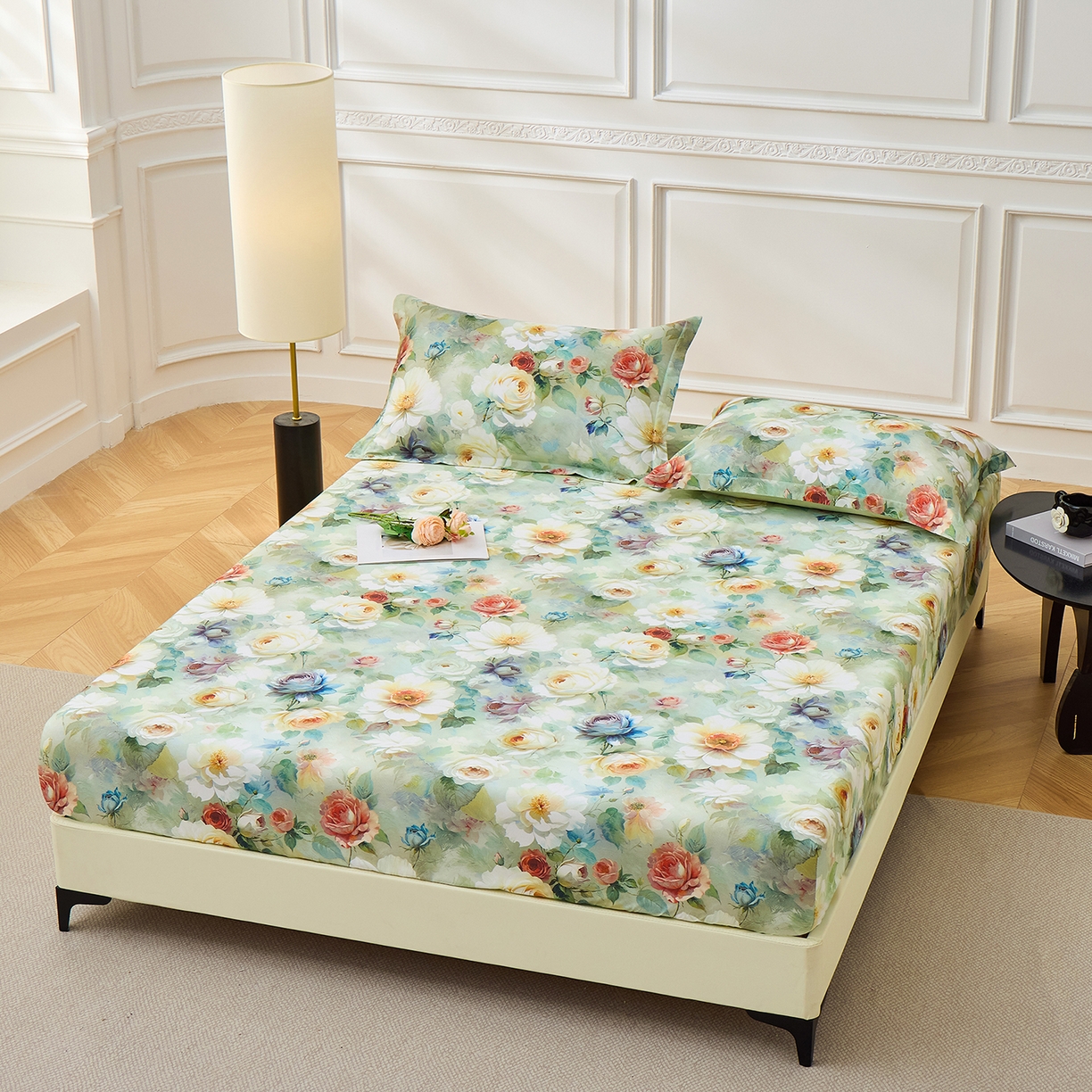 91家纺网 家纺一手货源 找家纺 元元家居（元元被业） 2026新款全棉13372套件及单品【印花款】-单床笠 秀丽