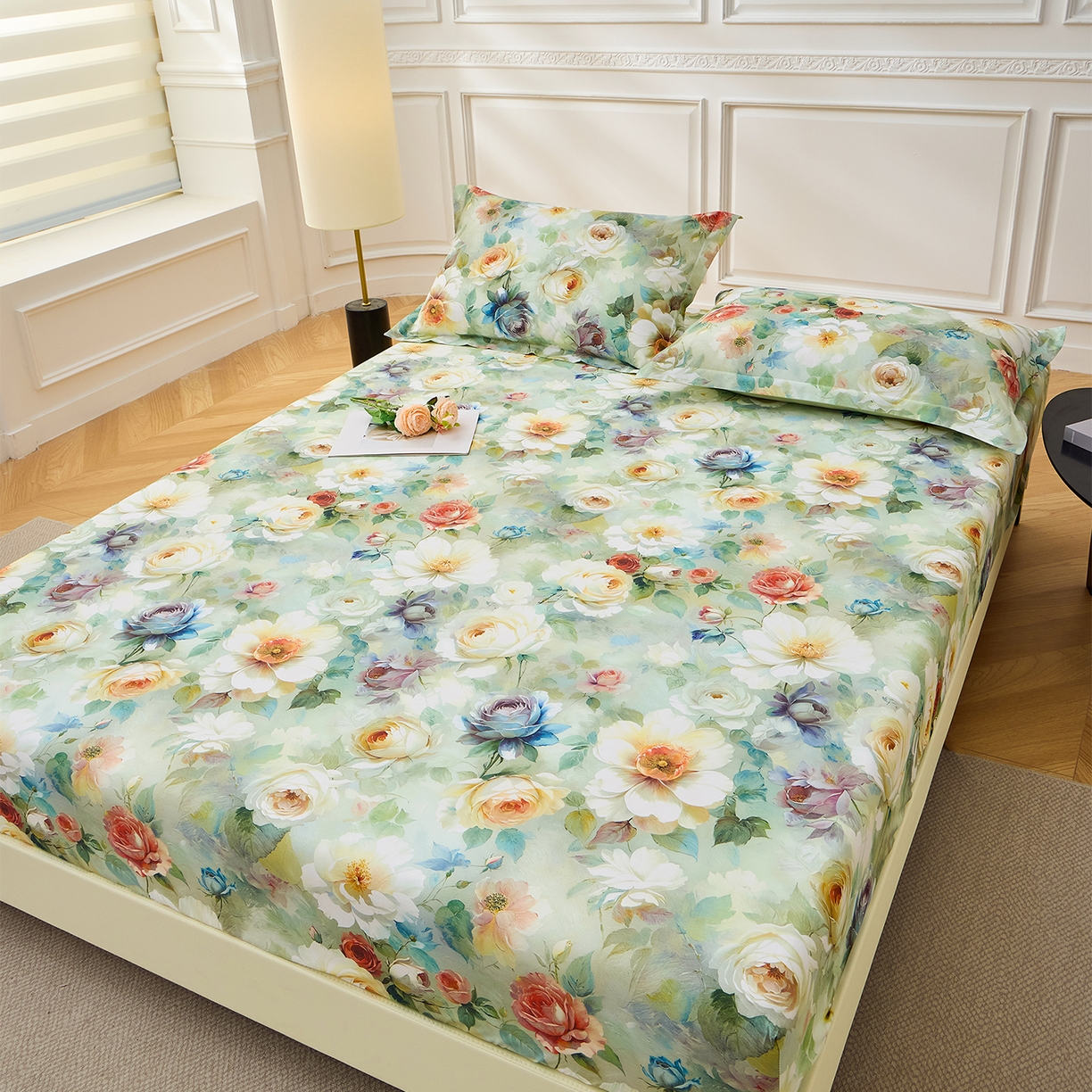 91家纺网 家纺一手货源 找家纺 元元家居（元元被业） 2026新款全棉13372套件及单品【印花款】-单床笠 秀丽