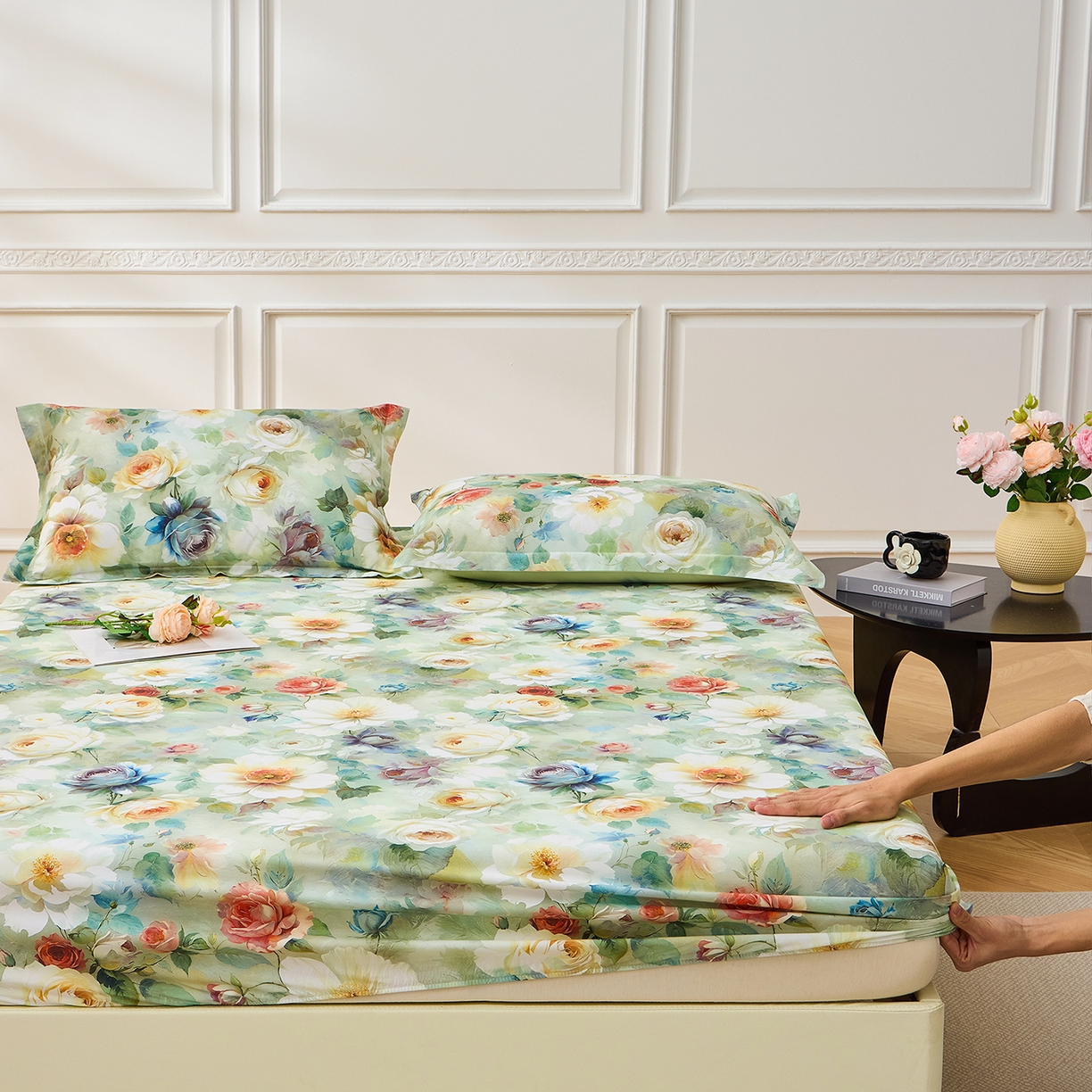 91家纺网 家纺一手货源 找家纺 元元家居（元元被业） 2026新款全棉13372套件及单品【印花款】-单床笠 秀丽